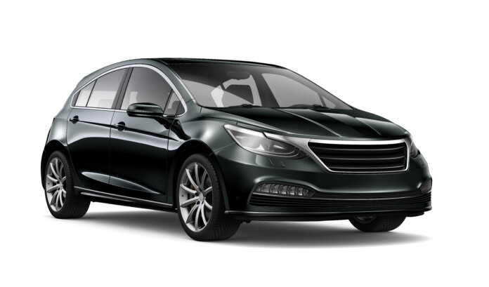 Carro hatchback preto genérico Um carro preto contra um fundo branco